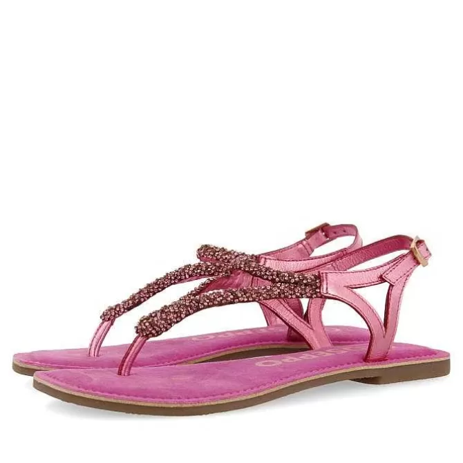 Sandalias Planas<Gioseppo Sandalias De Piel Fucsia Con Adornos Para Mujer Poussan