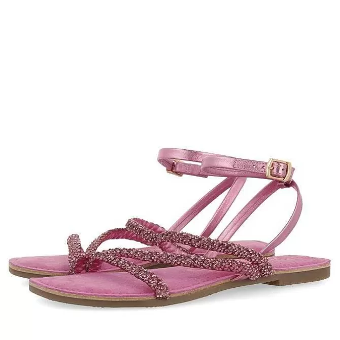 Sandalias Planas<Gioseppo Sandalias De Piel Fucsia Con Adornos Para Mujer Sorlingas