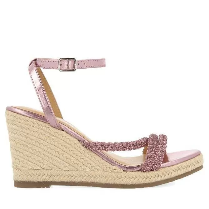 Sandalias Cuña<Gioseppo Sandalias De Piel Fucsia Con Tirantes Con Joyeria Y Cuña Alta De Yute Para Mujer Menfi