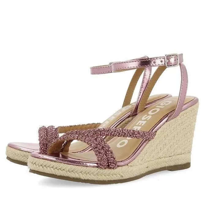 Sandalias Cuña<Gioseppo Sandalias De Piel Fucsia Con Tirantes Con Joyeria Y Cuña Alta De Yute Para Mujer Menfi