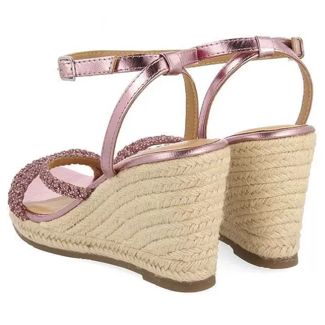 Sandalias Cuña<Gioseppo Sandalias De Piel Fucsia Con Tirantes Con Joyeria Y Cuña Alta De Yute Para Mujer Menfi