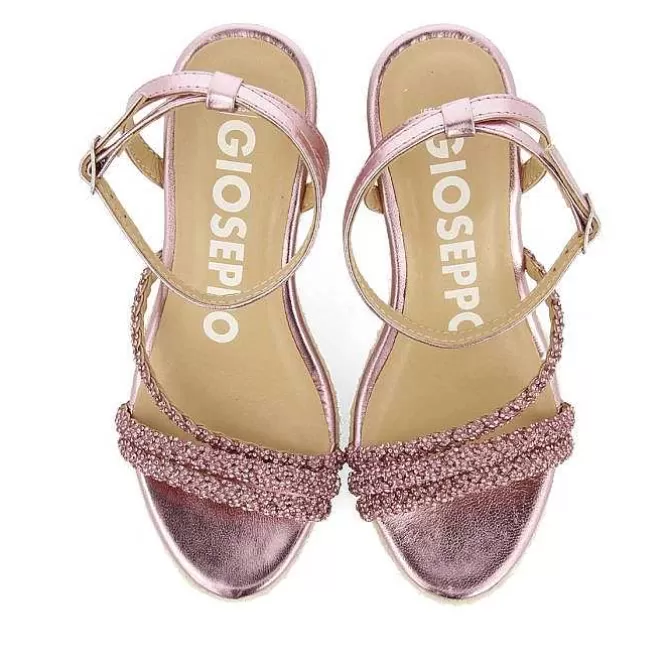 Sandalias Cuña<Gioseppo Sandalias De Piel Fucsia Con Tirantes Con Joyeria Y Cuña Alta De Yute Para Mujer Menfi