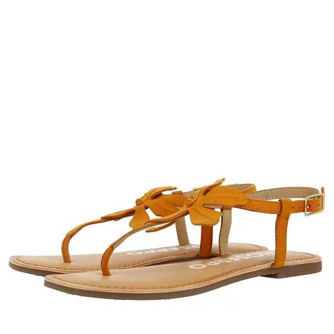 Sandalias Planas<Gioseppo Sandalias De Piel Naranja Con Adorno De Flores Para Mujer Velcan