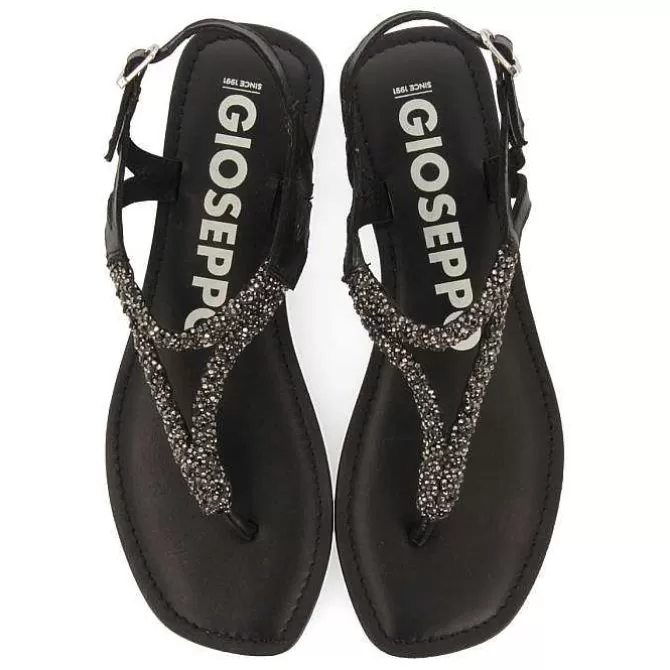 Sandalias Planas<Gioseppo Sandalias De Piel Negra Con Adornos Para Mujer Ustica