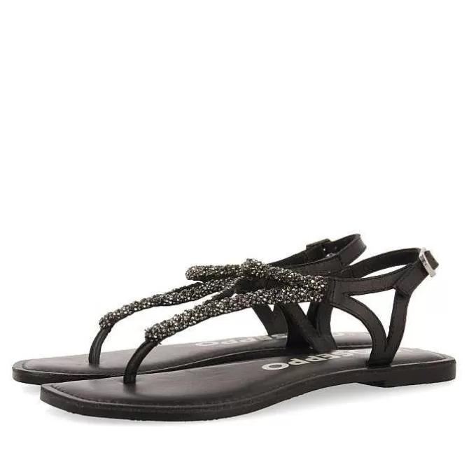 Sandalias Planas<Gioseppo Sandalias De Piel Negra Con Adornos Para Mujer Ustica