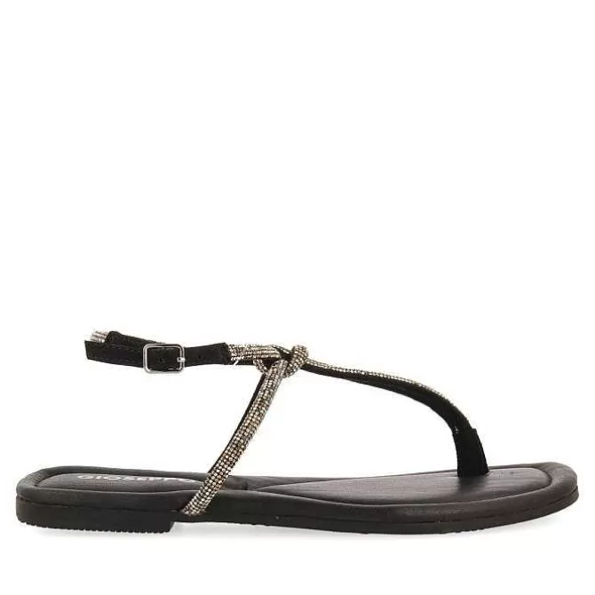 Sandalias Planas<Gioseppo Sandalias De Piel Negra Con Tiras Y Adornos Para Mujer Quemado