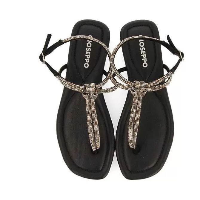 Sandalias Planas<Gioseppo Sandalias De Piel Negra Con Tiras Y Adornos Para Mujer Quemado