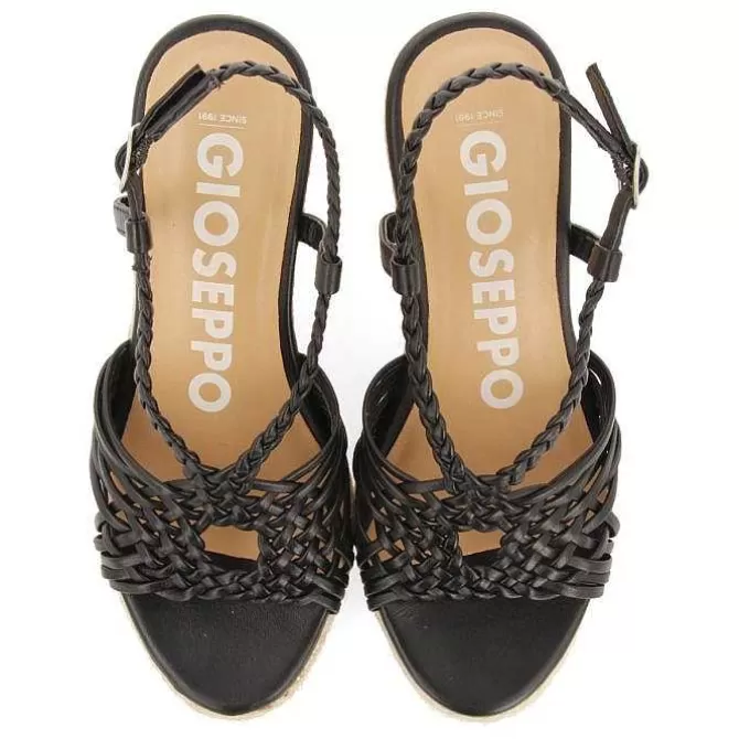 Sandalias Cuña<Gioseppo Sandalias De Piel Negra Con Tiras Y Cuña Alta De Yute Para Mujer Glide