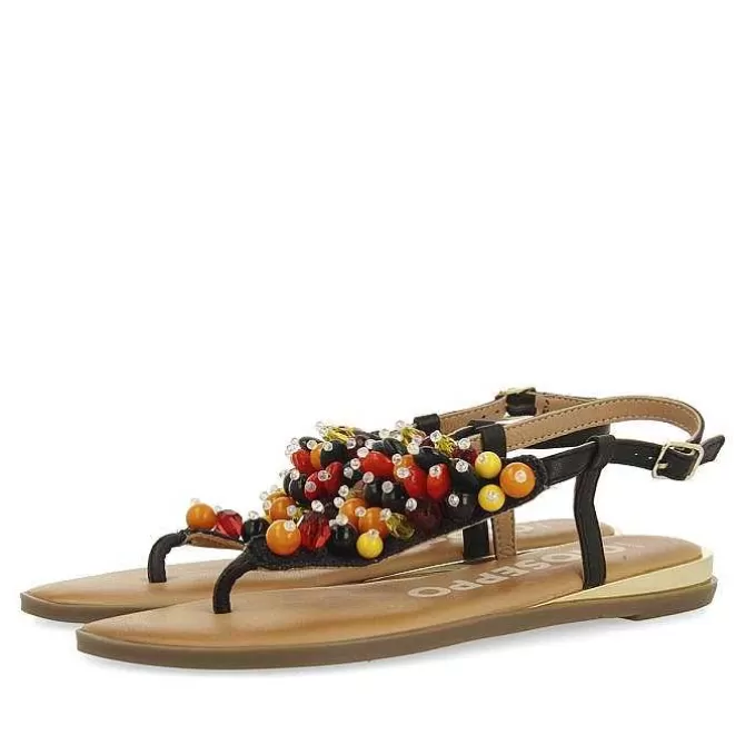 Sandalias Planas<Gioseppo Sandalias De Piel Negras Con Adornos Multicolor Para Mujer Leucate
