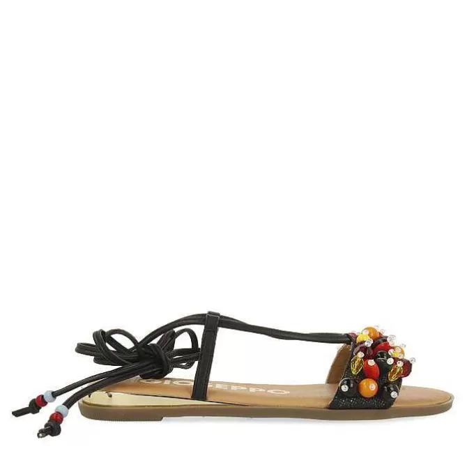 Sandalias Planas<Gioseppo Sandalias De Piel Negras Con Adornos Y Tiras Multicolor Para Mujer Klos