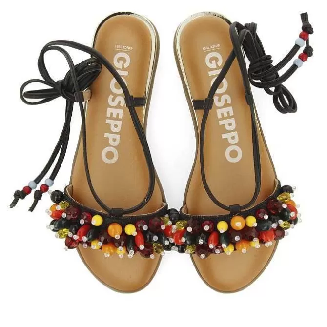 Sandalias Planas<Gioseppo Sandalias De Piel Negras Con Adornos Y Tiras Multicolor Para Mujer Klos