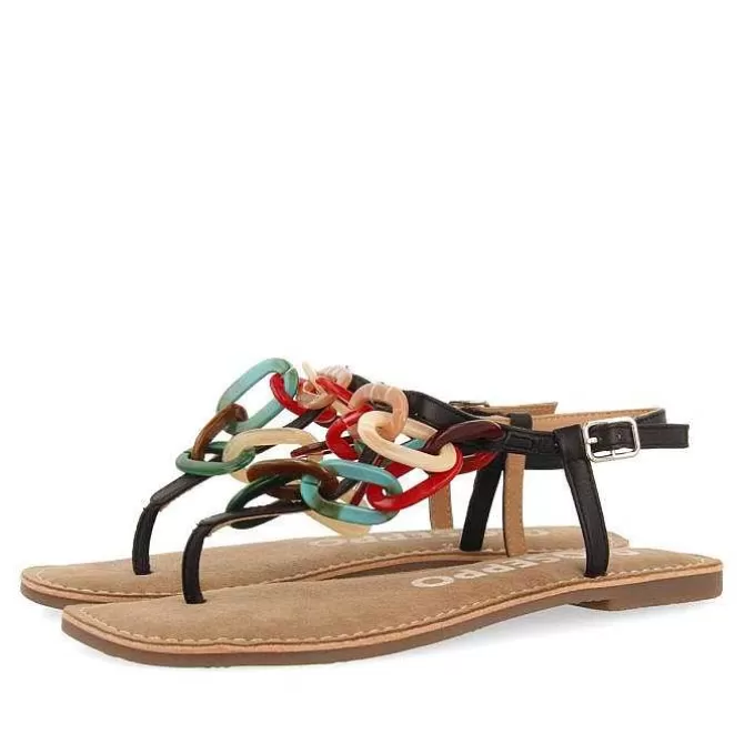 Sandalias Planas<Gioseppo Sandalias De Piel Negras Con Detalle De Enlaces Multicolor Para Mujer Medley
