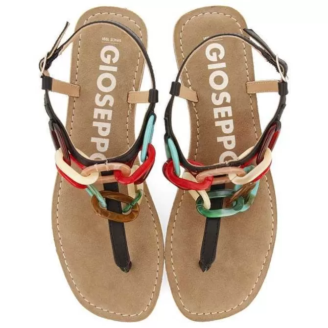 Sandalias Planas<Gioseppo Sandalias De Piel Negras Con Detalle De Enlaces Multicolor Para Mujer Medley