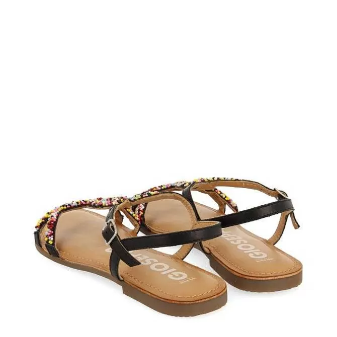 Sandalias Planas<Gioseppo Sandalias De Piel Negras Con Piedras Multicolor Para Mujer Lure