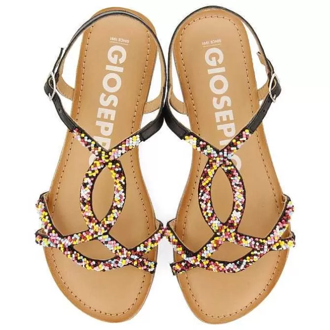 Sandalias Planas<Gioseppo Sandalias De Piel Negras Con Piedras Multicolor Para Mujer Lure