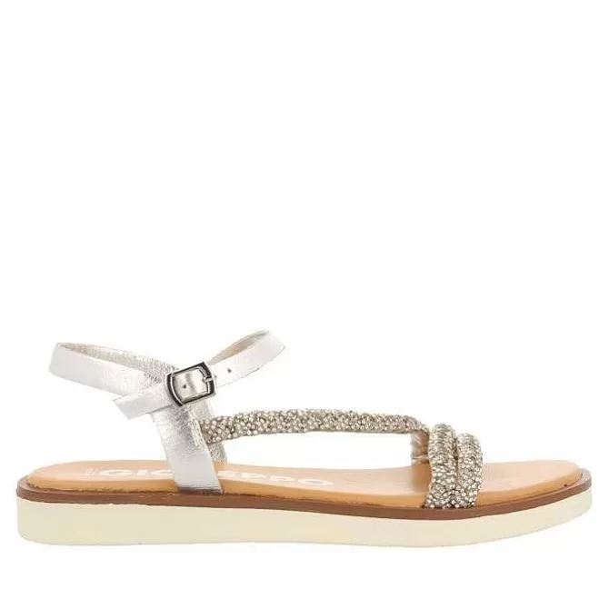 Sandalias Planas<Gioseppo Sandalias De Piel Plata Con Tirantes Joya Para Mujer Wallowa