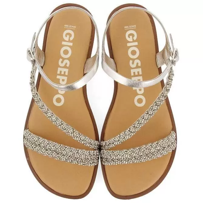 Sandalias Planas<Gioseppo Sandalias De Piel Plata Con Tirantes Joya Para Mujer Wallowa
