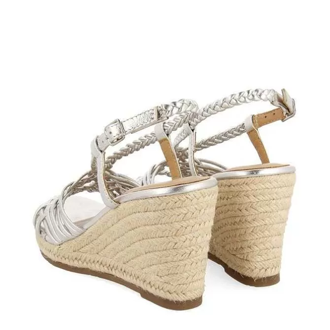 Sandalias Cuña<Gioseppo Sandalias De Piel Plata Con Tiras Y Cuña Alta De Yute Para Mujer Glide