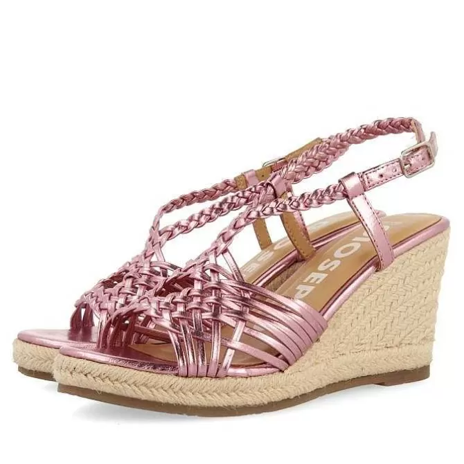 Sandalias Cuña<Gioseppo Sandalias De Piel Rosa Con Tiras Y Cuña Alta De Yute Para Mujer Glide