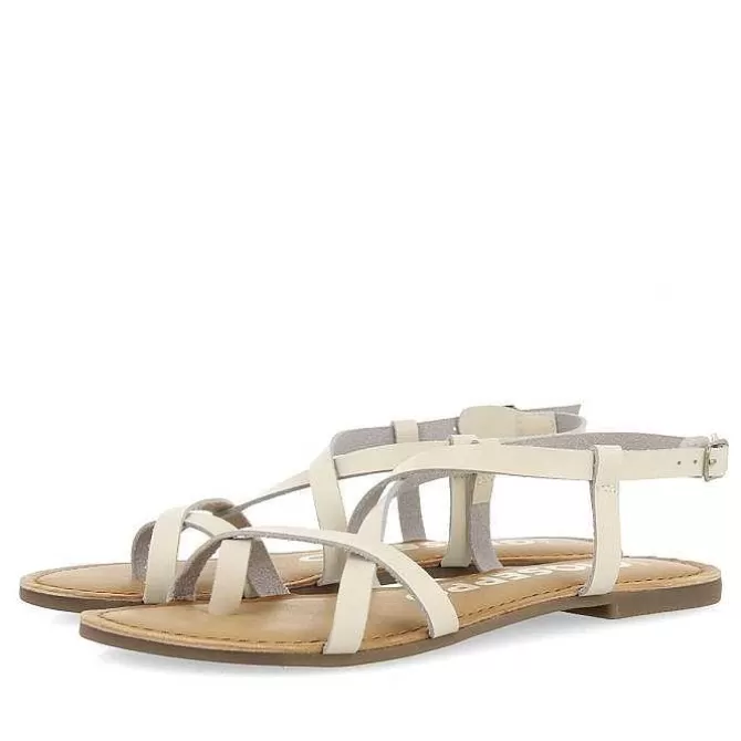 Sandalias Planas<Gioseppo Sandalias De Piel Tirantes Finos Blanco Rojo Para Mujer Coursan