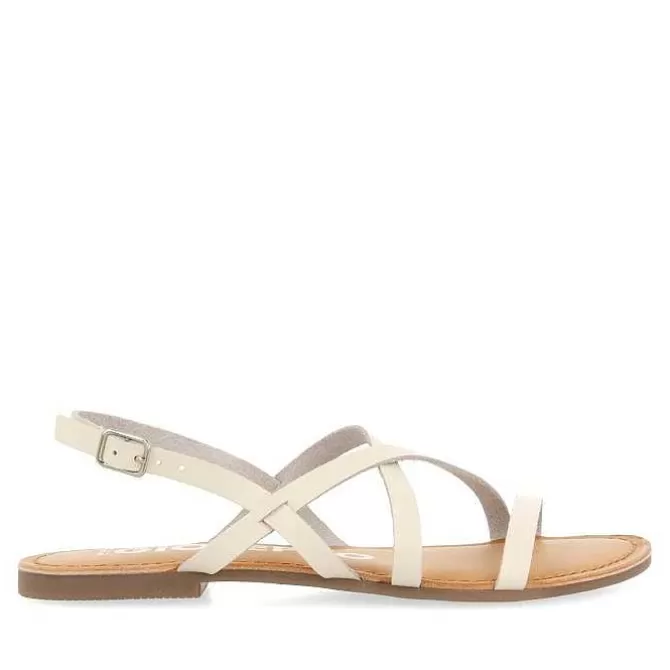 Sandalias Planas<Gioseppo Sandalias De Piel Tirantes Finos Blanco Rojo Para Mujer Dania