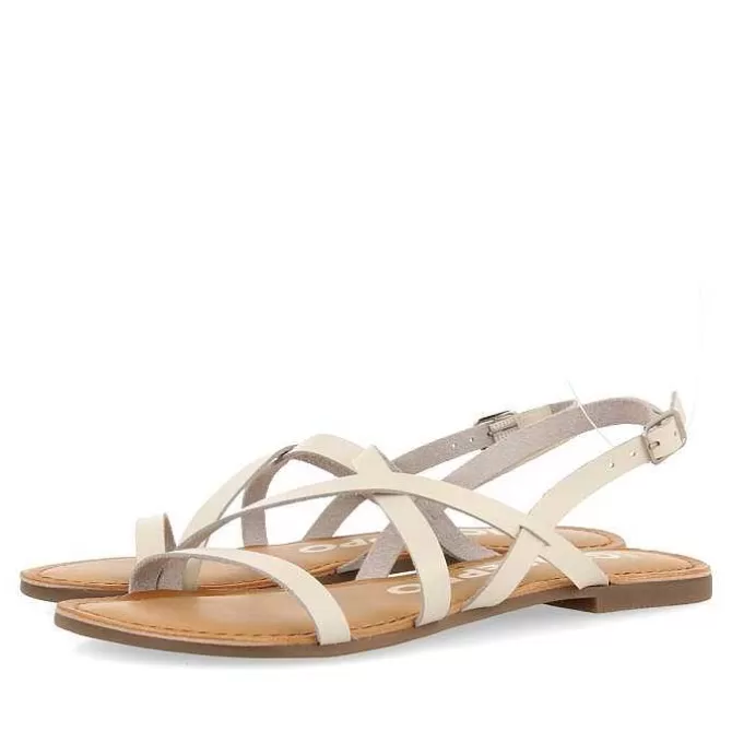 Sandalias Planas<Gioseppo Sandalias De Piel Tirantes Finos Blanco Rojo Para Mujer Dania