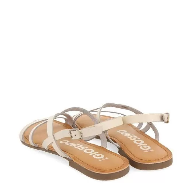 Sandalias Planas<Gioseppo Sandalias De Piel Tirantes Finos Blanco Rojo Para Mujer Dania