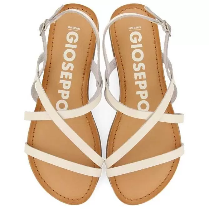 Sandalias Planas<Gioseppo Sandalias De Piel Tirantes Finos Blanco Rojo Para Mujer Dania