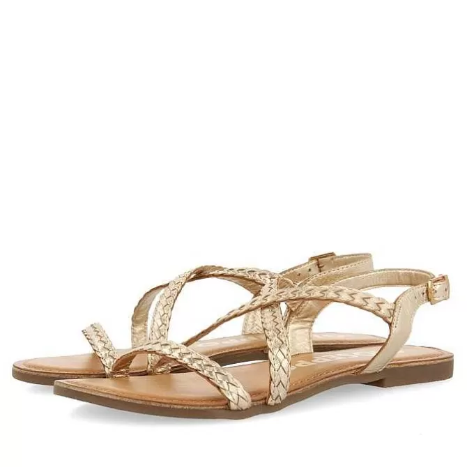Sandalias Planas<Gioseppo Sandalias De Piel Trenzada Dorada Para Mujer Capaci