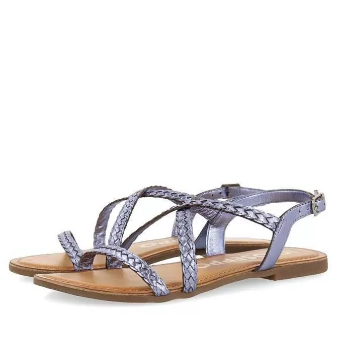 Sandalias Planas<Gioseppo Sandalias De Piel Trenzada Metalizada Azul Para Mujer Capaci