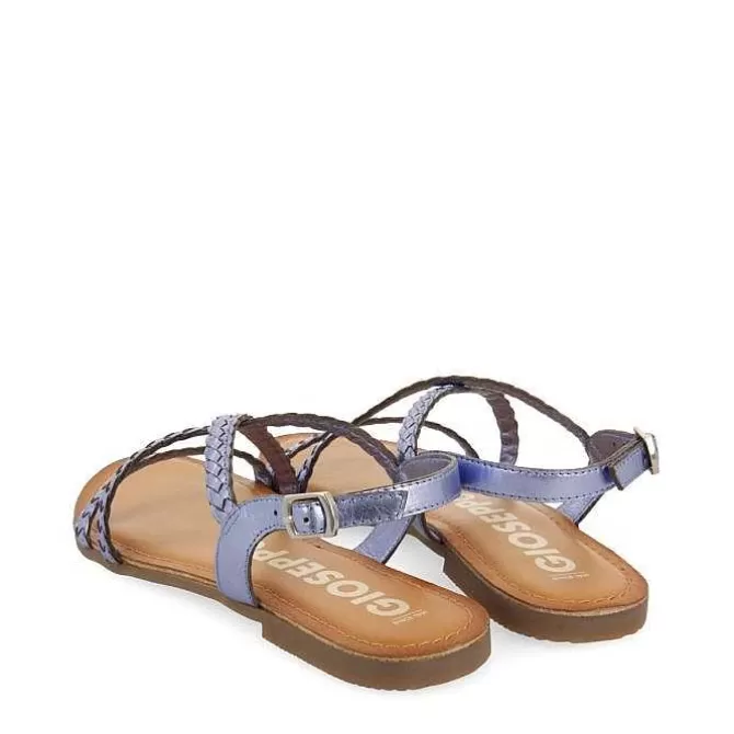Sandalias Planas<Gioseppo Sandalias De Piel Trenzada Metalizada Azul Para Mujer Capaci