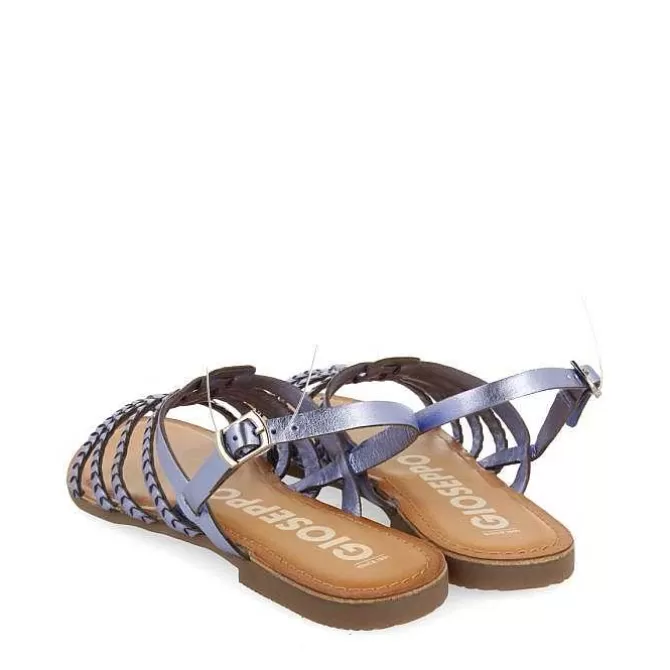 Sandalias Planas<Gioseppo Sandalias De Piel Trenzada Metalizada Azul Para Mujer Limina