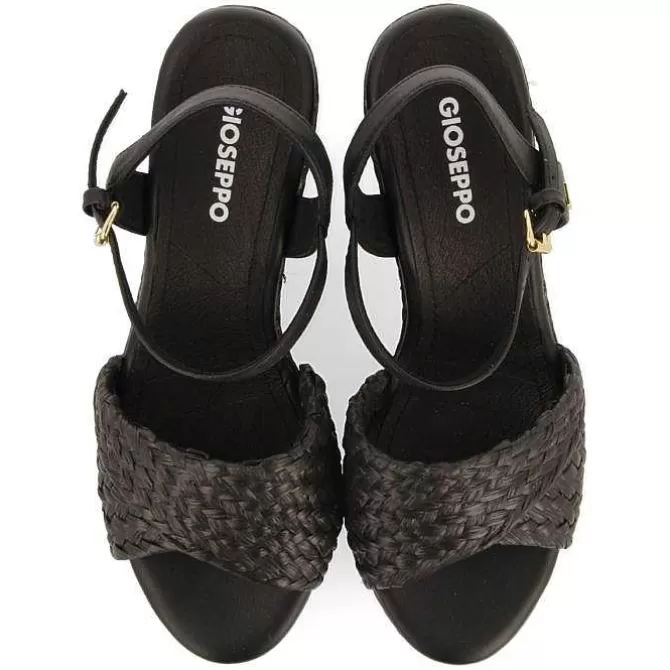Sandalias Cuña<Gioseppo Sandalias De Rafia Negras Con Cuña Y Plataforma Mujer Allkaj