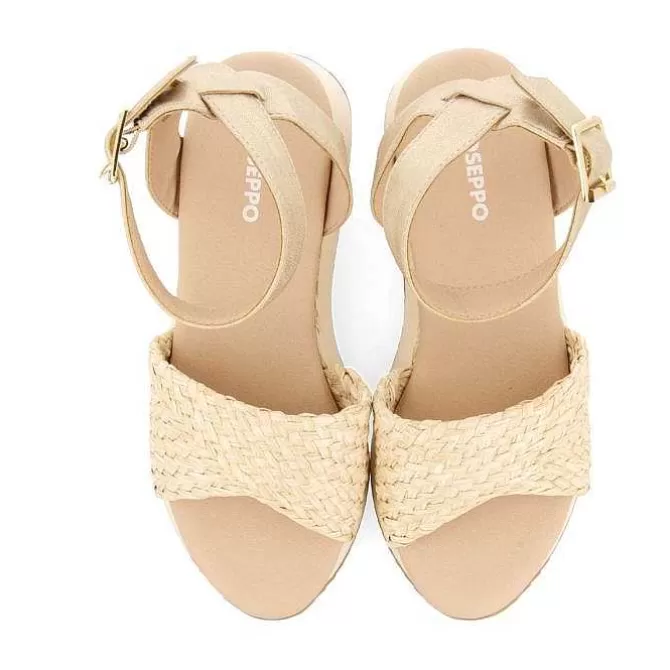 Sandalias Plataforma<Gioseppo Sandalias Deportivas Con Cuña Beige Y Oro Para Mujer Mehama