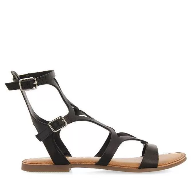 Sandalias Planas<Gioseppo Sandalias Estilo Romano Piel Negra Para Mujer Topoje