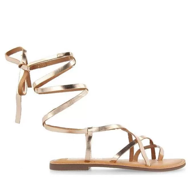 Sandalias Planas<Gioseppo Sandalias Lussat Con Finas Tiras Doradas Para Atar Alrededor De La Pierna