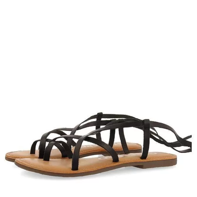 Sandalias Planas<Gioseppo Sandalias Lussat Con Finas Tiras Negras Para Atar Alrededor De La Pierna