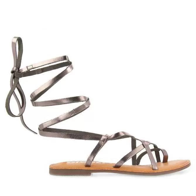 Sandalias Planas<Gioseppo Sandalias Lussat Con Finas Tiras Plateadas Oscuras Para Atar Alrededor De La Pierna