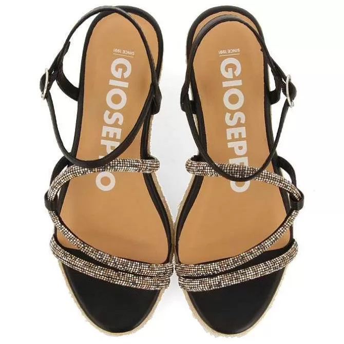 Sandalias Cuña<Gioseppo Sandalias Negras Con Tiras De Cristal Multicolor Y Cuña De Yute Para Mujer Catania
