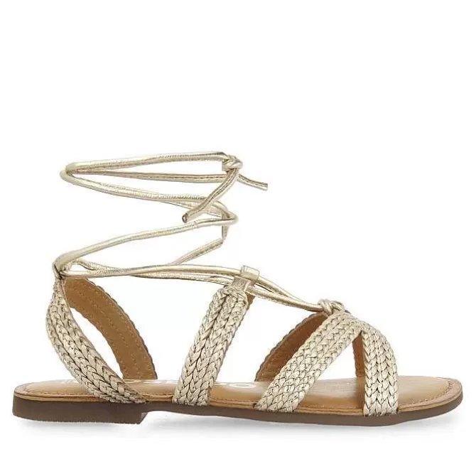 Sandalias Planas<Gioseppo Sandalias Planas De Mujer Darney De Piel Trenzada Dorada Con Cordones