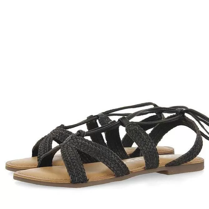Sandalias Planas<Gioseppo Sandalias Planas De Mujer Darney De Piel Trenzada Y Cordones En Negro
