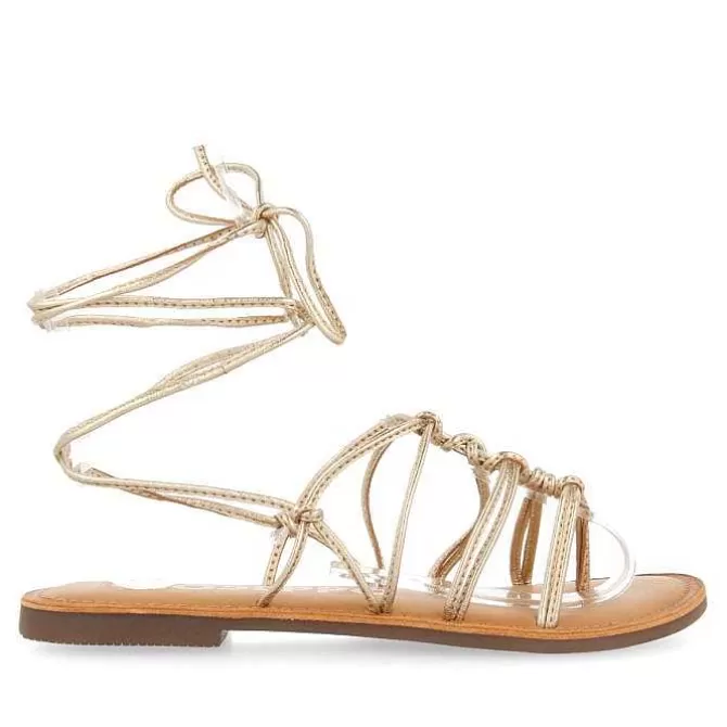 Sandalias Planas<Gioseppo Sandalias Planas De Mujer Kern De Piel Color Dorado Con Tiras Finas Y Nudos Decorativos