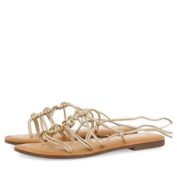 Sandalias Planas<Gioseppo Sandalias Planas De Mujer Kern De Piel Color Dorado Con Tiras Finas Y Nudos Decorativos