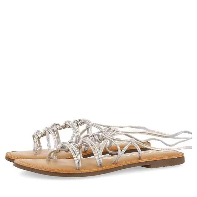 Sandalias Planas<Gioseppo Sandalias Planas De Mujer Kern De Piel Plateada Con Tiras Finas Y Nudos Decorativos