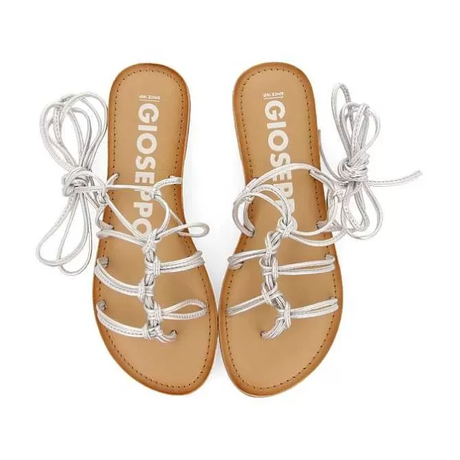 Sandalias Planas<Gioseppo Sandalias Planas De Mujer Kern De Piel Plateada Con Tiras Finas Y Nudos Decorativos