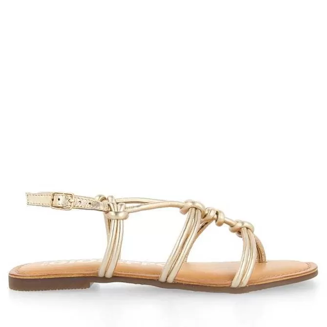 Sandalias Planas<Gioseppo Sandalias Planas De Mujer Rosny De Piel Color Dorado Con Tiras Finas Y Nudos Decorativos