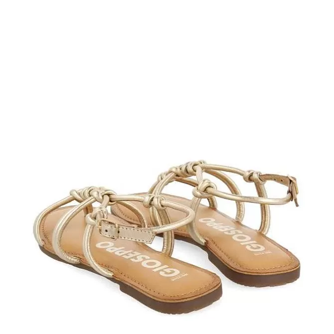Sandalias Planas<Gioseppo Sandalias Planas De Mujer Rosny De Piel Color Dorado Con Tiras Finas Y Nudos Decorativos