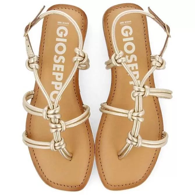 Sandalias Planas<Gioseppo Sandalias Planas De Mujer Rosny De Piel Color Dorado Con Tiras Finas Y Nudos Decorativos