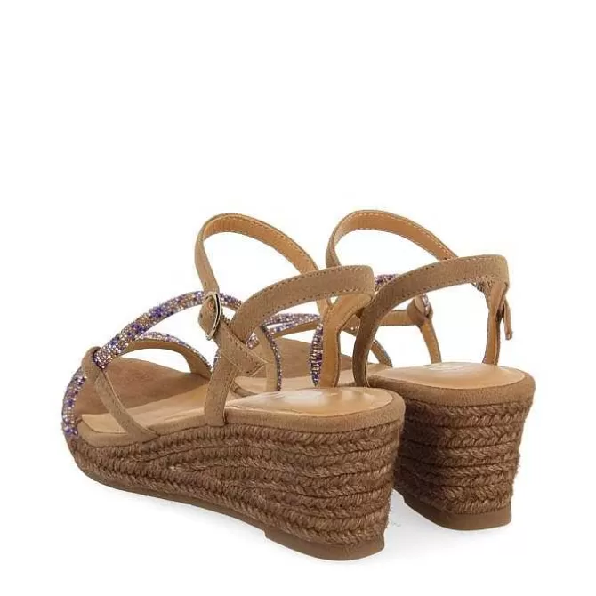 Sandalias Cuña<Gioseppo Sandalias Taupe Con Tirantes De Cristal Multicolor Y Cuña De Yute Para Mujer Tresco