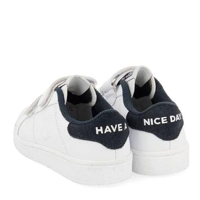 Niñas | Zapatillas<Gioseppo Sneakers Colegiales Blancas Con Detalle En Azul Marino Y Doble Cierre Ajustable Volsk